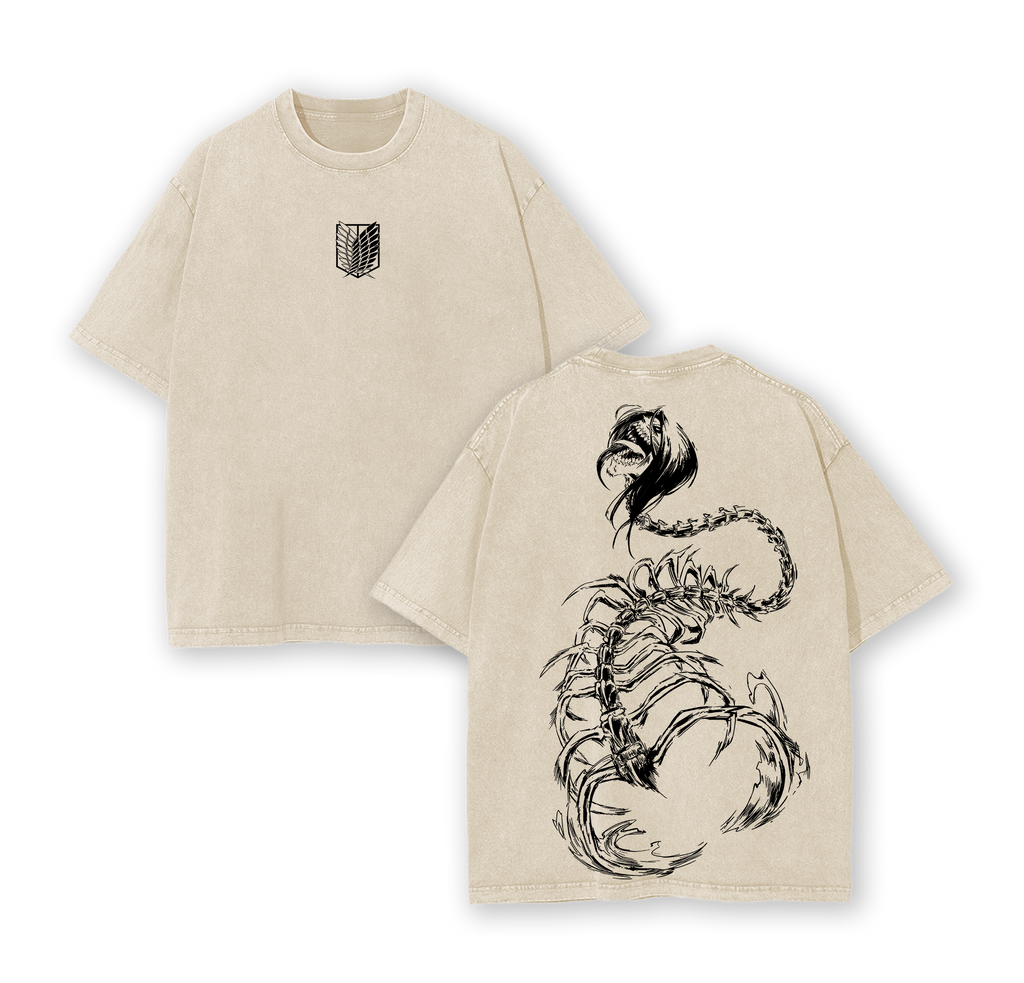 Demon Eren Yeager Attack On Titan Retro Vintage Unisex Oversize Anime Acid Washed Heavyweight Cotton Graphic Tshirt