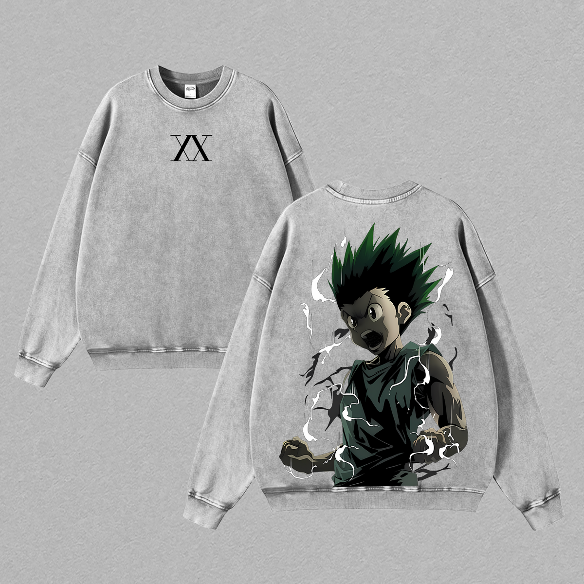 Gon Freecss - Hunter x Hunter Anime Double Printed Vintage Washed Tee Unisex Oversize Anime Manga Washed Heavyweight Cotton T-shirt