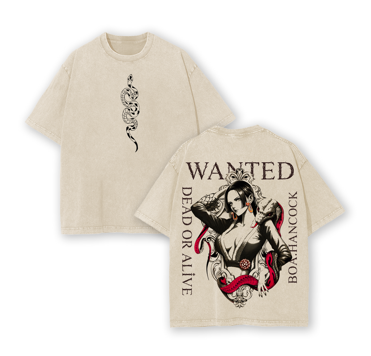 Retro Boa Hancock One Piece Washed Tee, Oversized Heavyweight Cotton Anime Streetwear Graphic Shirt