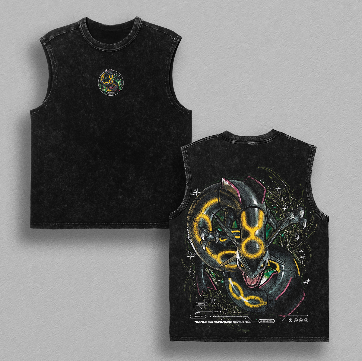 Vintage Rayquaza Acid Washed T-shirt Unisex Oversized Anime Manga T-Shirt Heavyweight Cotton Tee for Anime Fans