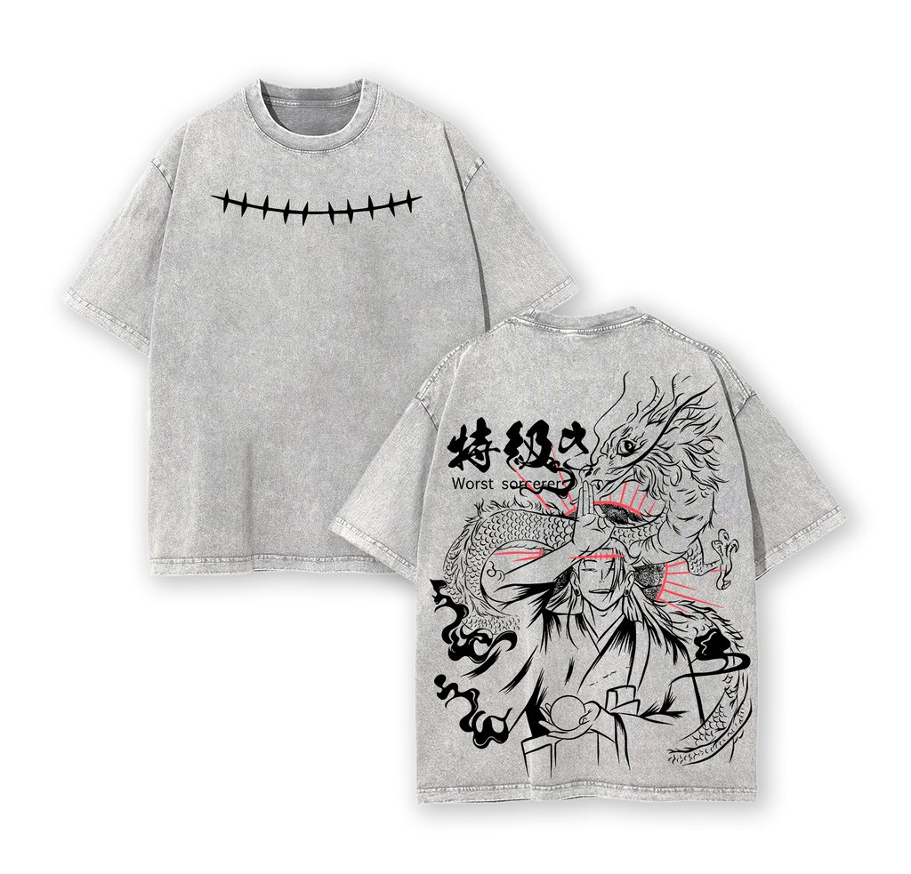 Geto Suguru Jujutsu Kaisen Washed T Shirt | Worst Sorcerer Dragon Curse Anime Graphic Tee