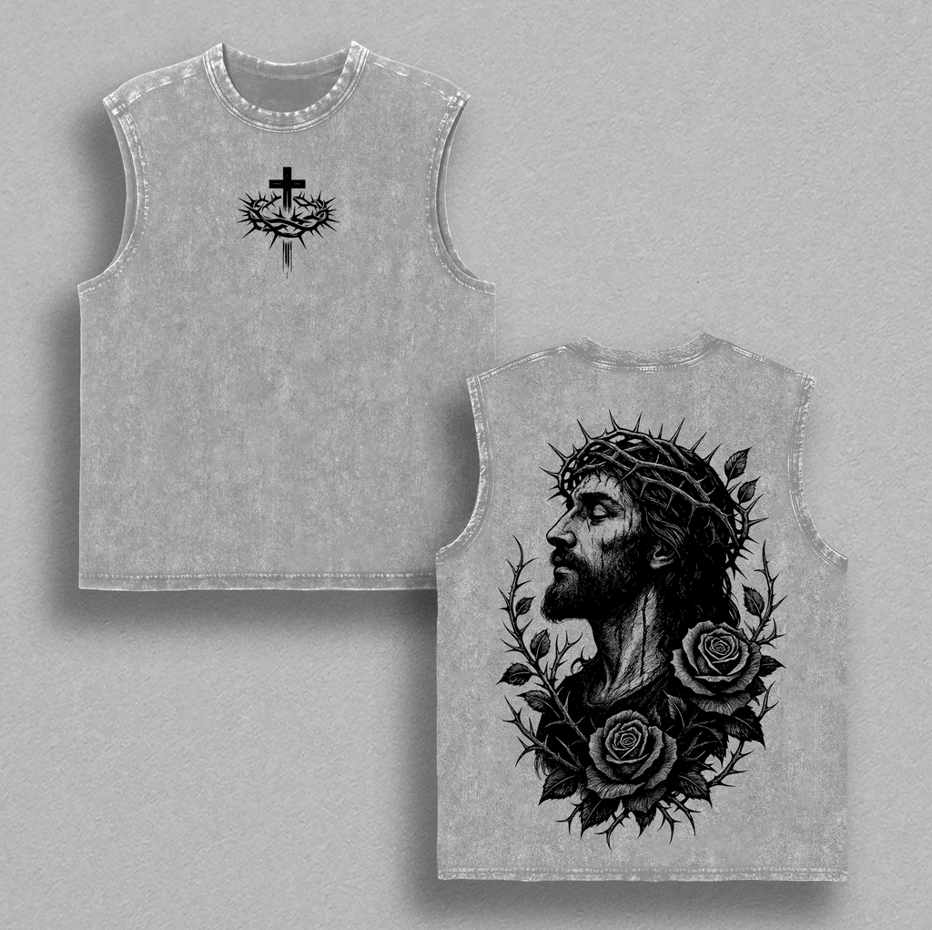 Jesus Crown of Thorns x Black Rose Christian Vintage Washed Tee