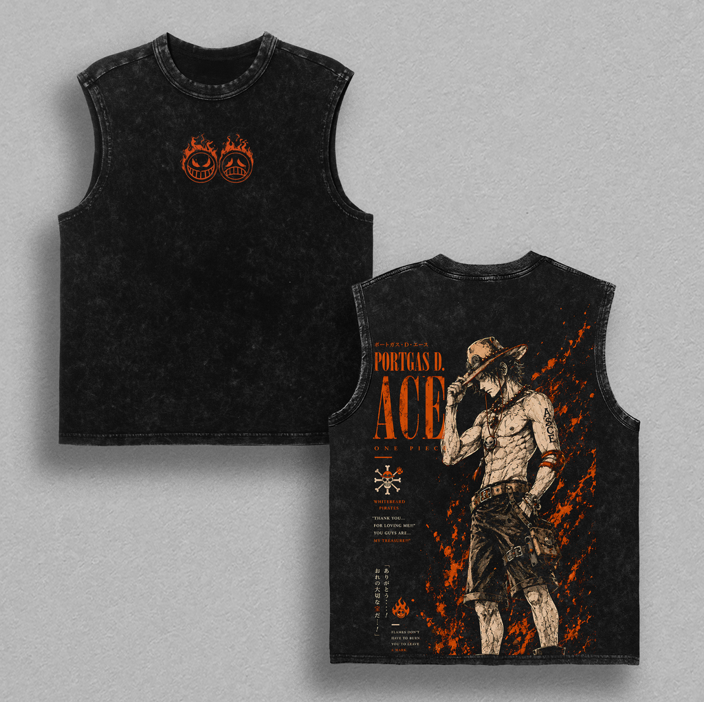 Portgas D. Ace Fire Fist One Piecee Anime Vintage Washed Tee