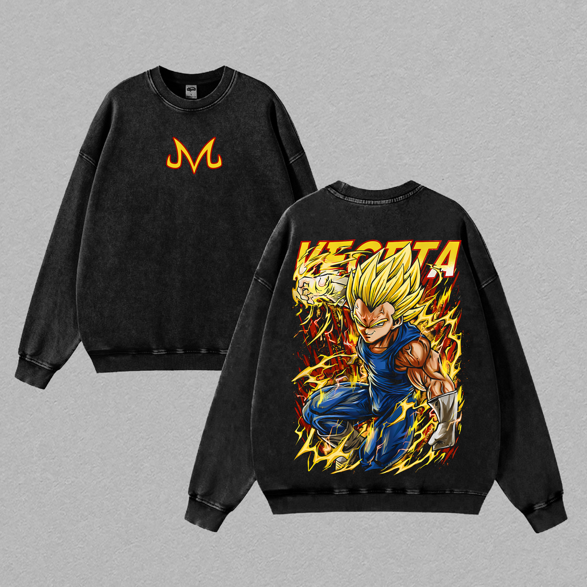 Majin Saiyan Prince Warrior Lightning Power Anime Vintage Washed Oversized Tee Manga Fighter Graphic Japanese Anime Streetwear