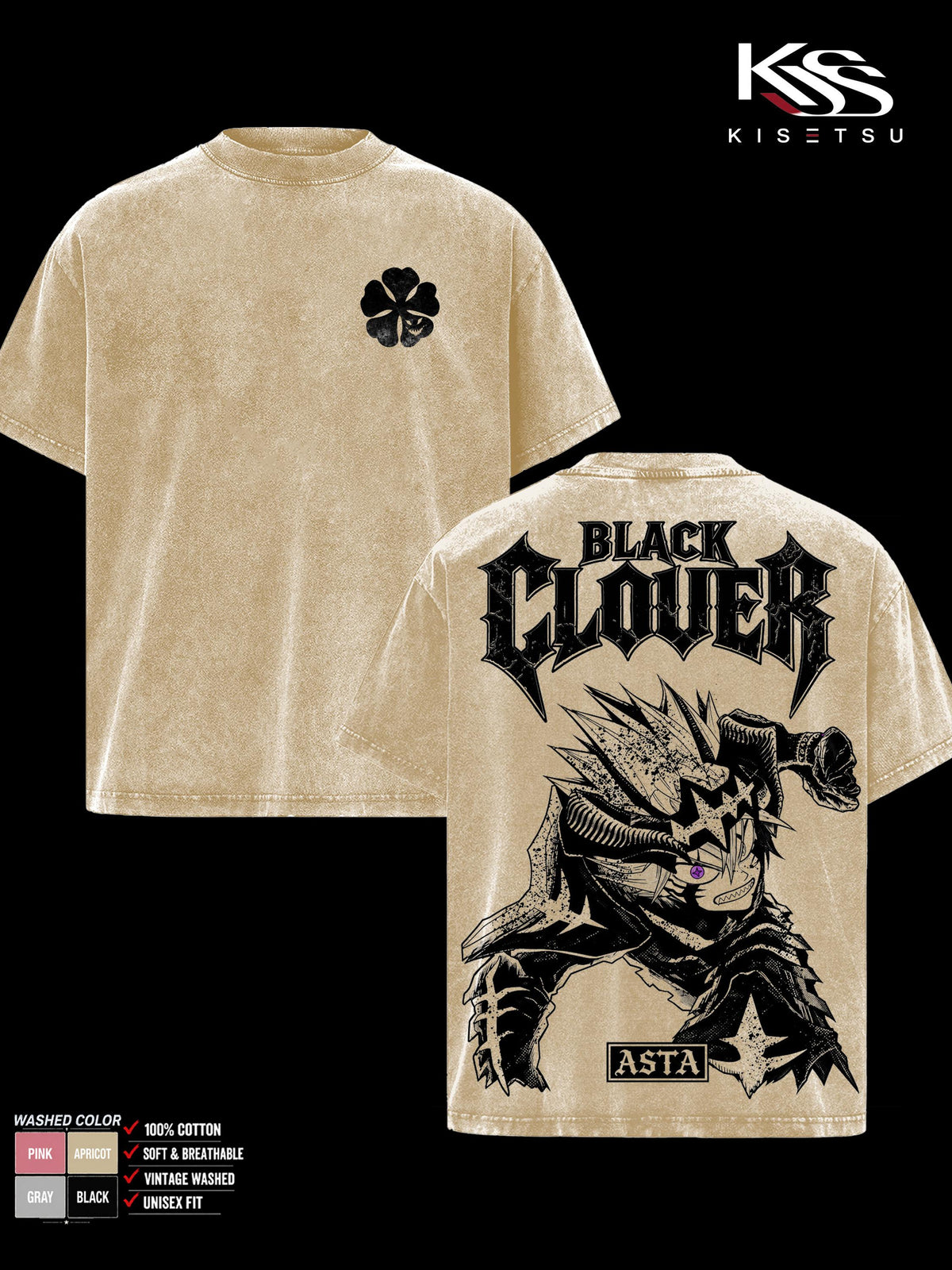 Asta Black Clover Devil Union Anime Vintage Washed Tee