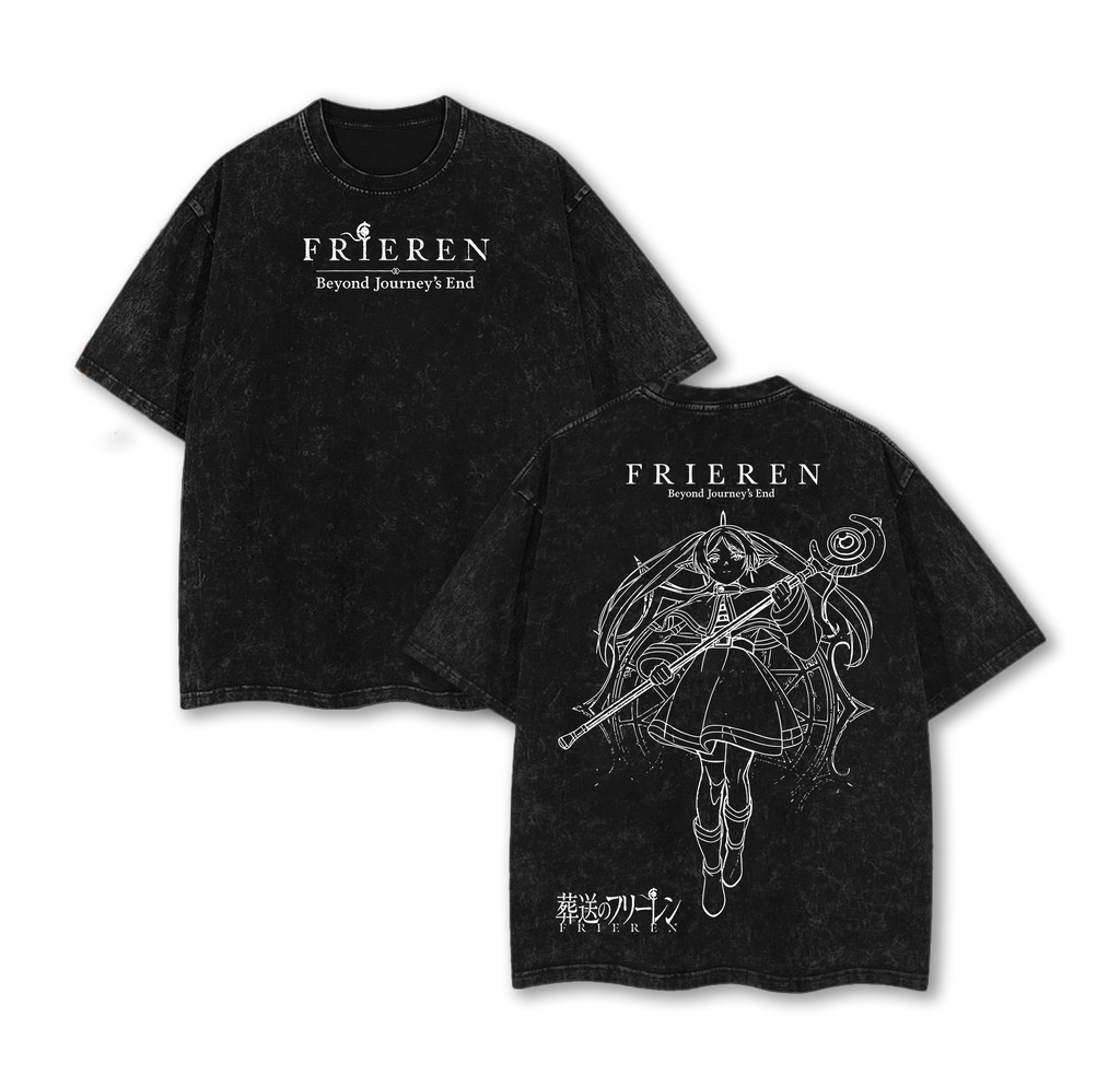 Frieren Tee Washed – Frieren Beyond Journey’s End Vintage Washed Heavy Cotton Oversized Anime Manga T-Shirt