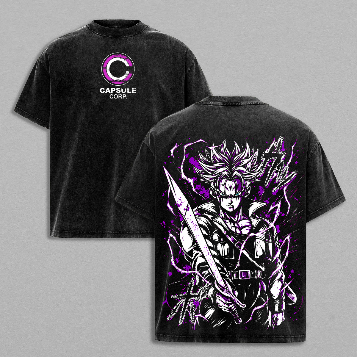 Trunks Hope - DBZ Anime Vintage Washed Shirt Future Saiyan Sword Graphic Tee DBZ Oversized Streetwear Manga Fan Gift