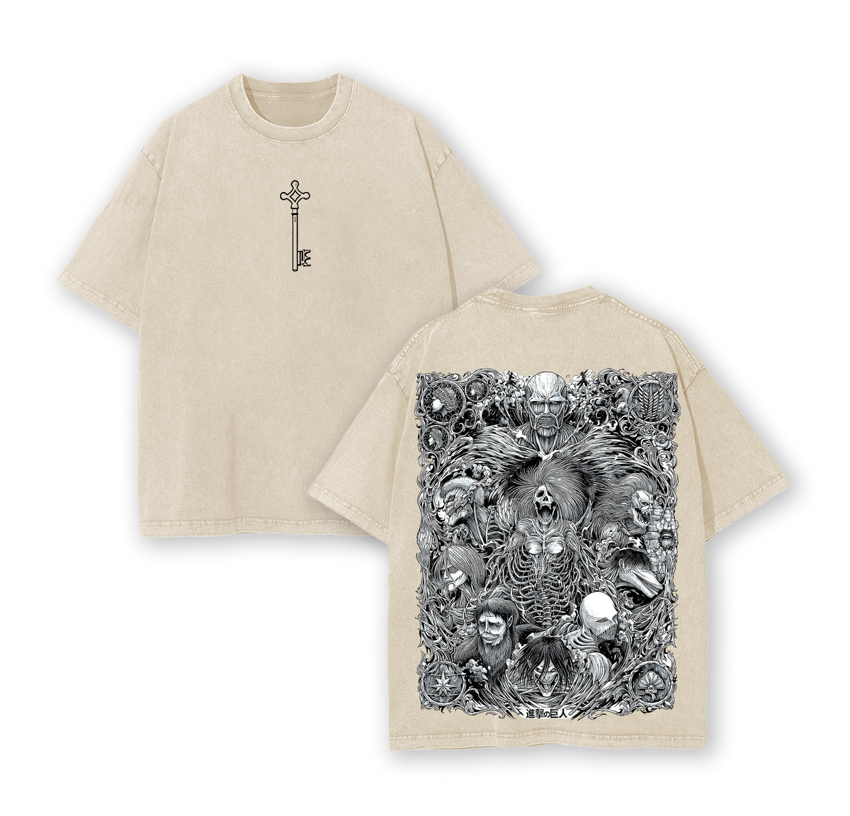 The Key Shingeki no Kyojin - Attack On Titan Anime Double Printed Washed Tee