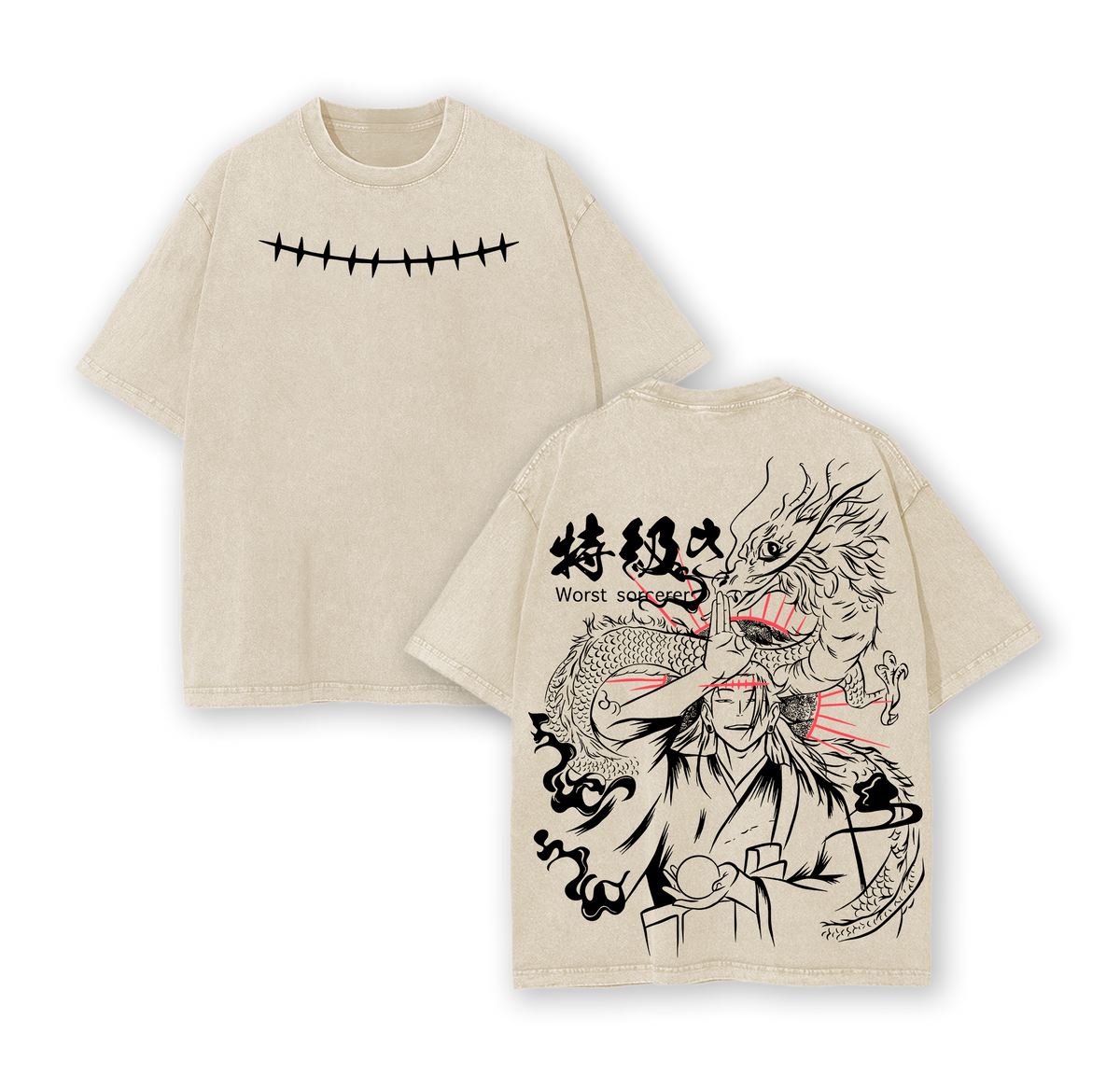 Geto Suguru Jujutsu Kaisen Washed T Shirt | Worst Sorcerer Dragon Curse Anime Graphic Tee