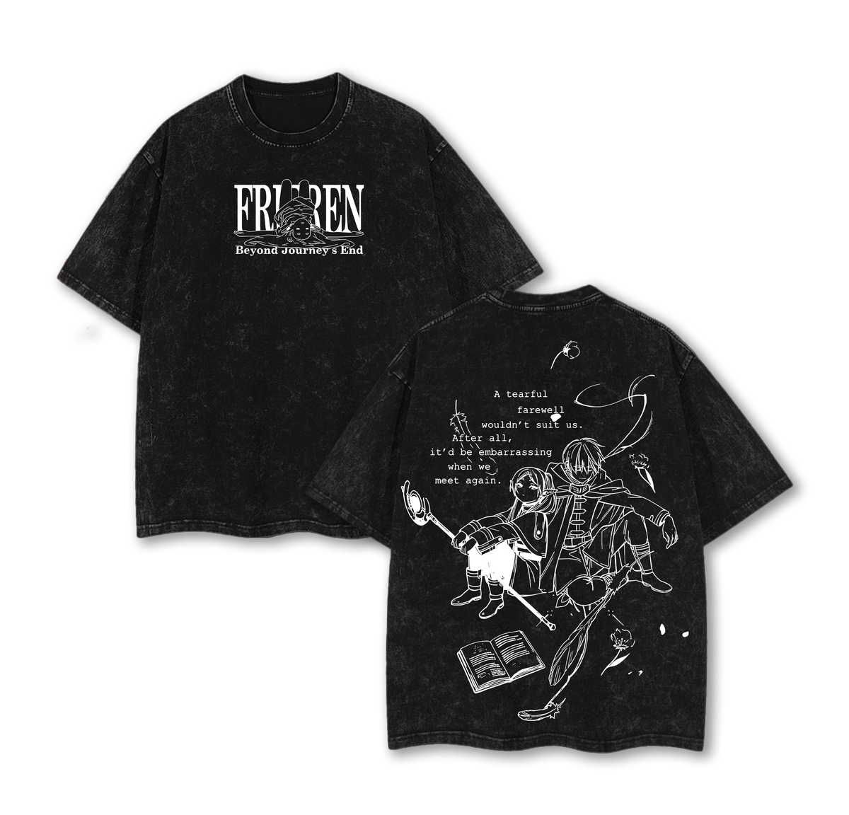 Frieren × Himmel Tee Washed – Beyond Journey’s End Vintage Washed Oversized Heavy Cotton Anime Manga T-Shirt
