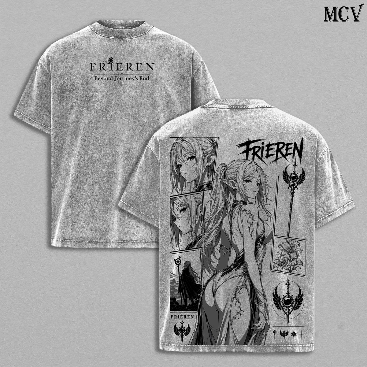 Frieren Beyond Journey's End Gothic Tattoo Anime Vintage Washed Tee