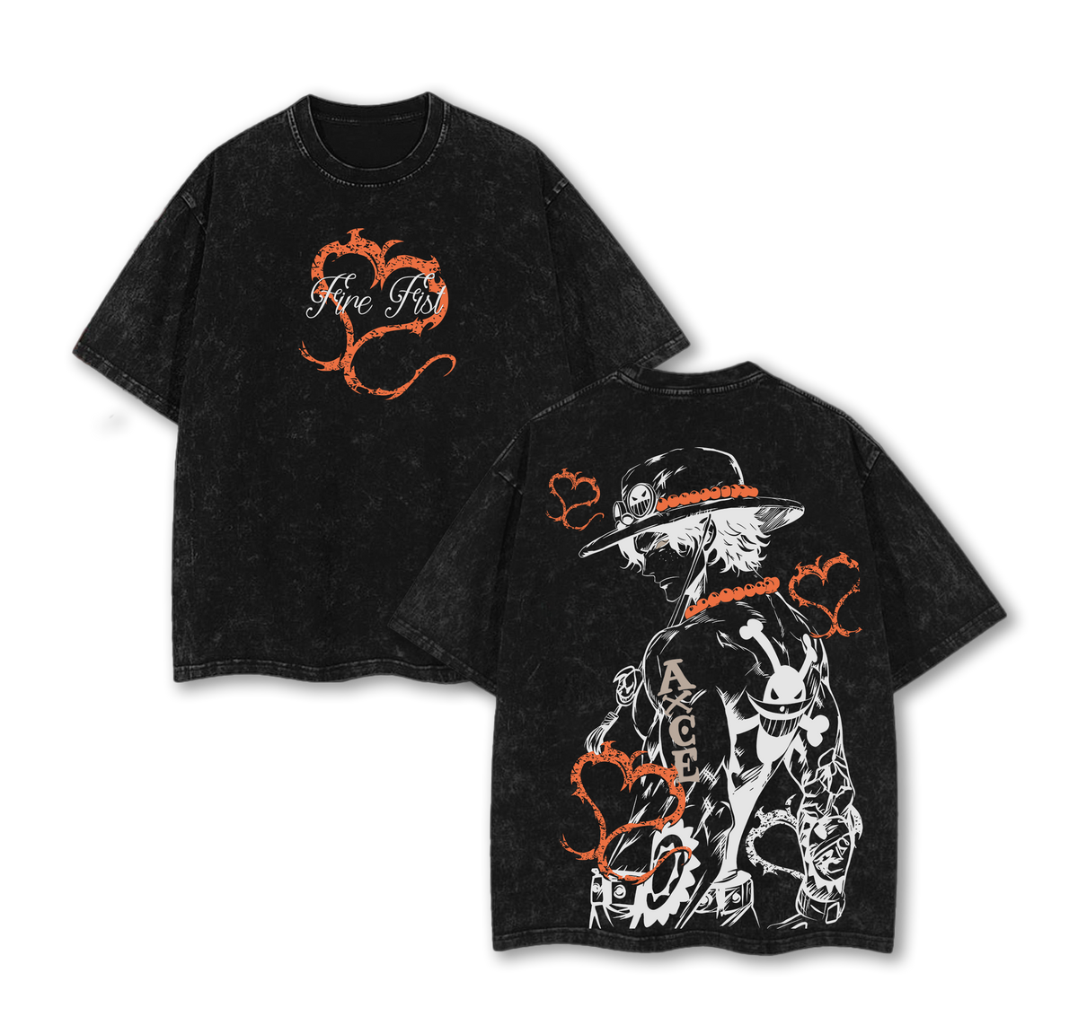 D. Ace Shirts - One Piece Anime Graphic Tee Oversized Acid Washed Soft Cotton Men T-Shirt