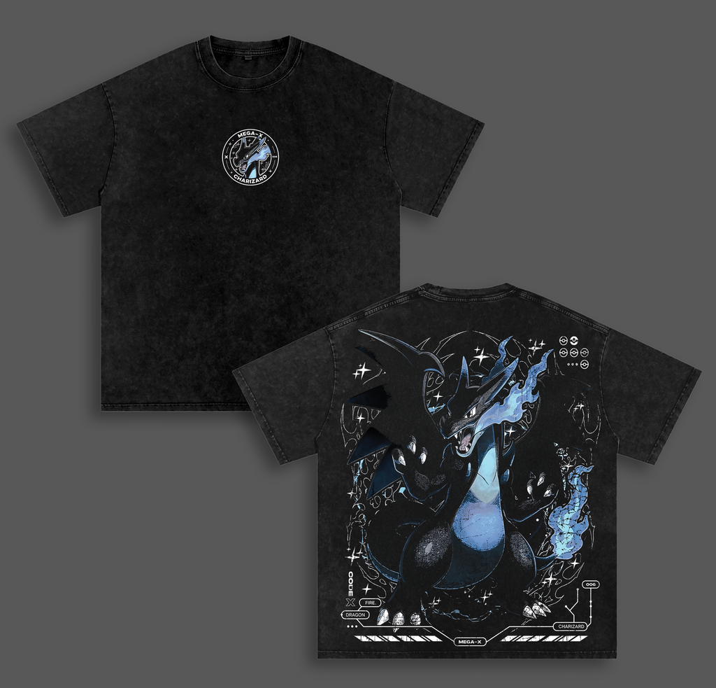 Vintage Fire Dragon Mega-X Form Acid Washed T-shirt Unisex Oversized Anime Manga T-Shirt Heavyweight Cotton Tee for Anime Fans