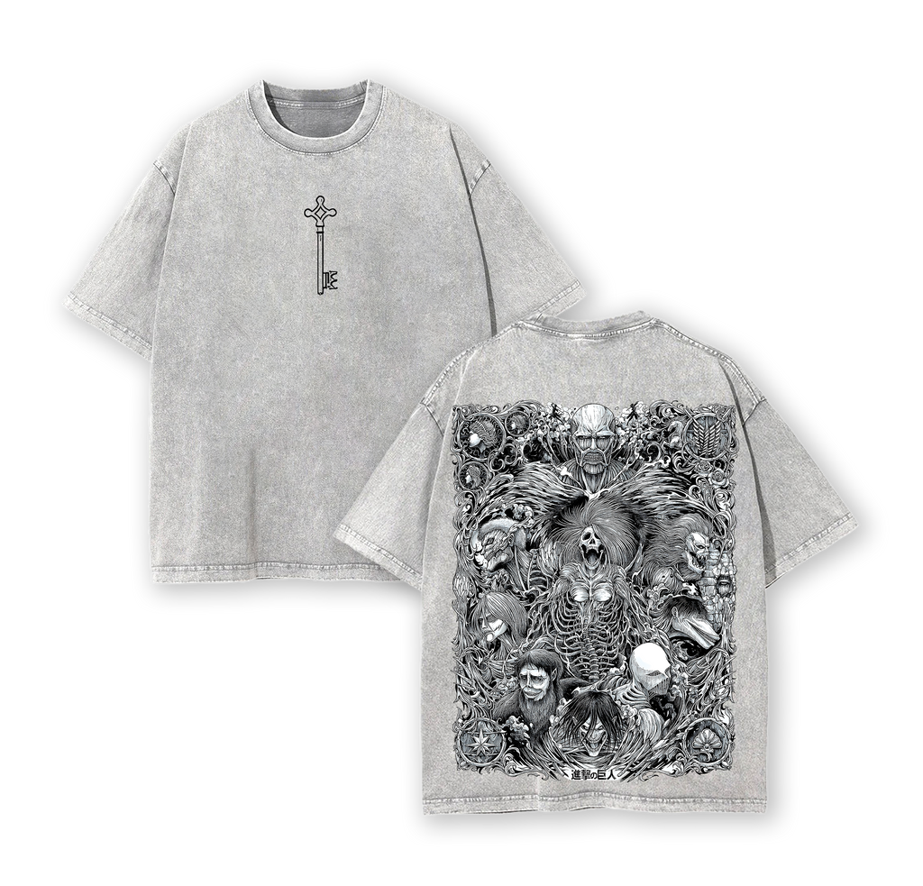 The Key Shingeki no Kyojin - Attack On Titan Anime Double Printed Washed Tee