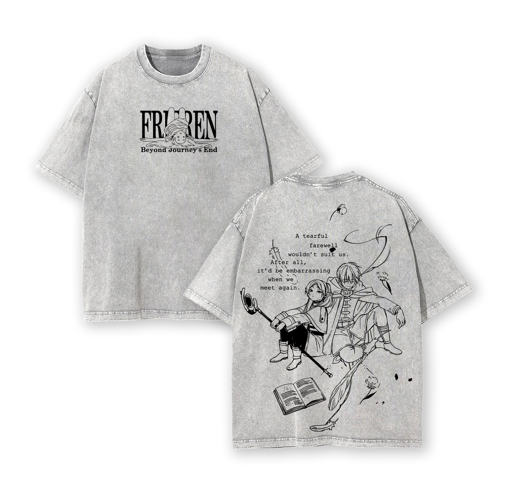 Frieren × Himmel Tee Washed – Beyond Journey’s End Vintage Washed Oversized Heavy Cotton Anime Manga T-Shirt
