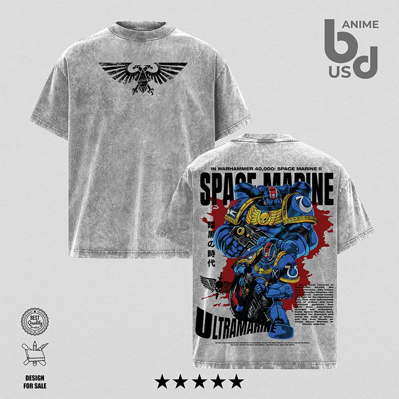 Warhammer 40K Miniature Wargame PS2 Oversize Unisex Washed Hoodie & T-Shirt, Double Printed Streetwear Game Merch Gift For Fan