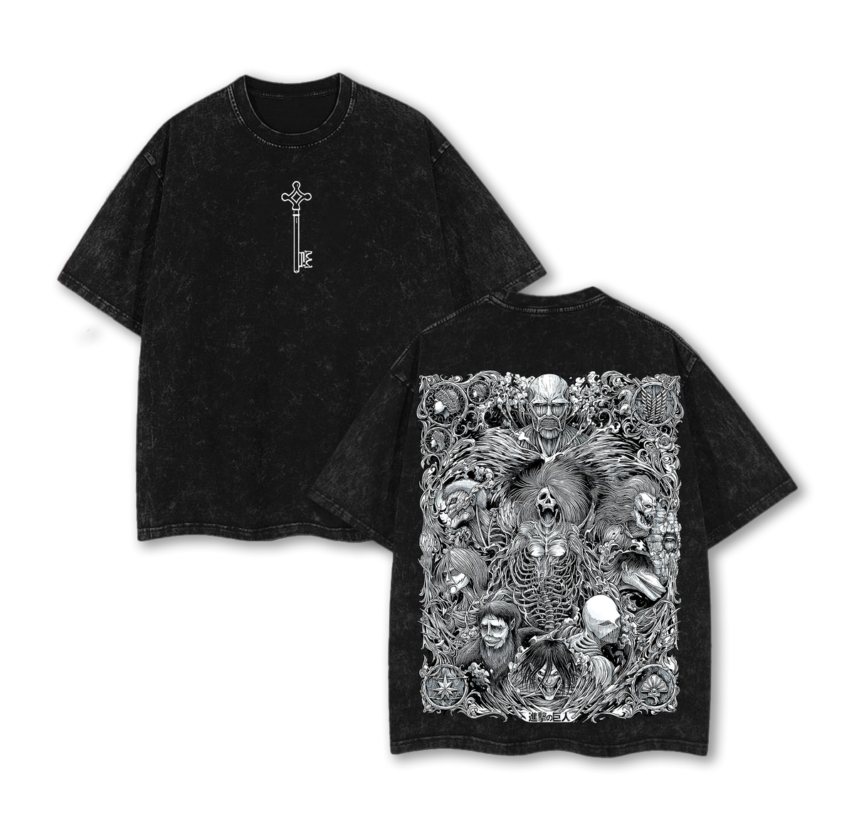 The Key Shingeki no Kyojin - Attack On Titan Anime Double Printed Washed Tee