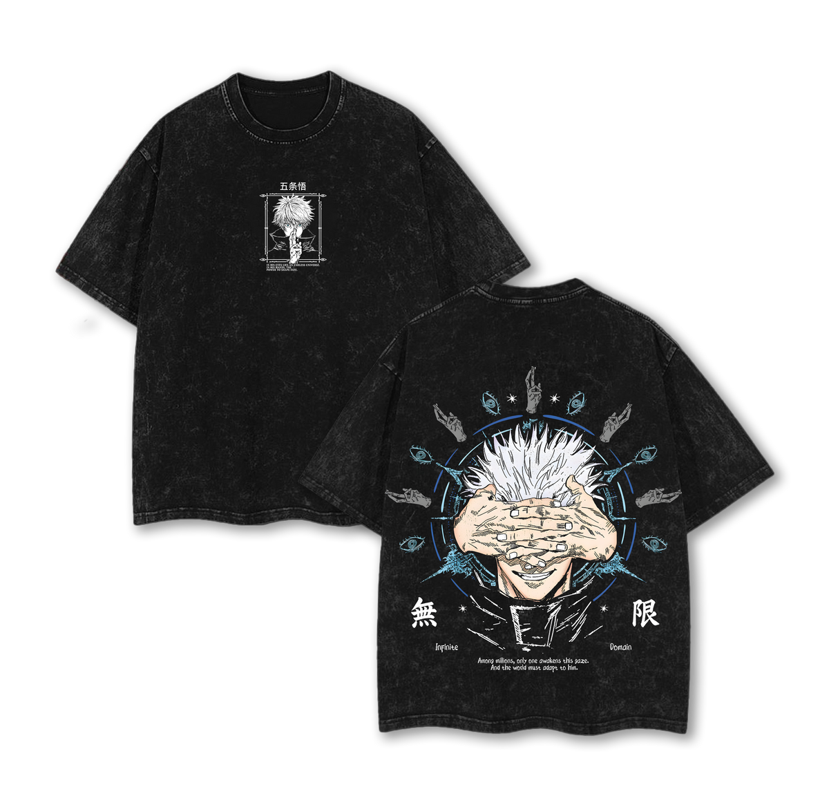 Gojo Satoru Jujutsu Kaisen Washed T Shirt | Infinite Domain Six Eyes Anime Graphic Tee