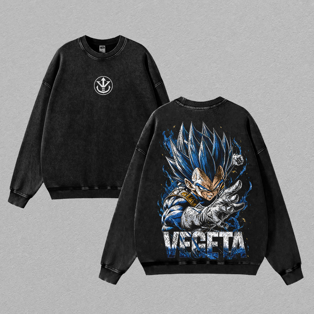 Saiyan Prince Blue - DBZ Vintage Washed Shirt Anime Oversized Streetwear Graphic Tee Gift for DBZ Fans