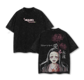 Nezuko Kamado Vintage Washed Tee, Demon Slayer Anime Oversized Unisex T-shirt, Heavy Cotton Double Print Manga Top