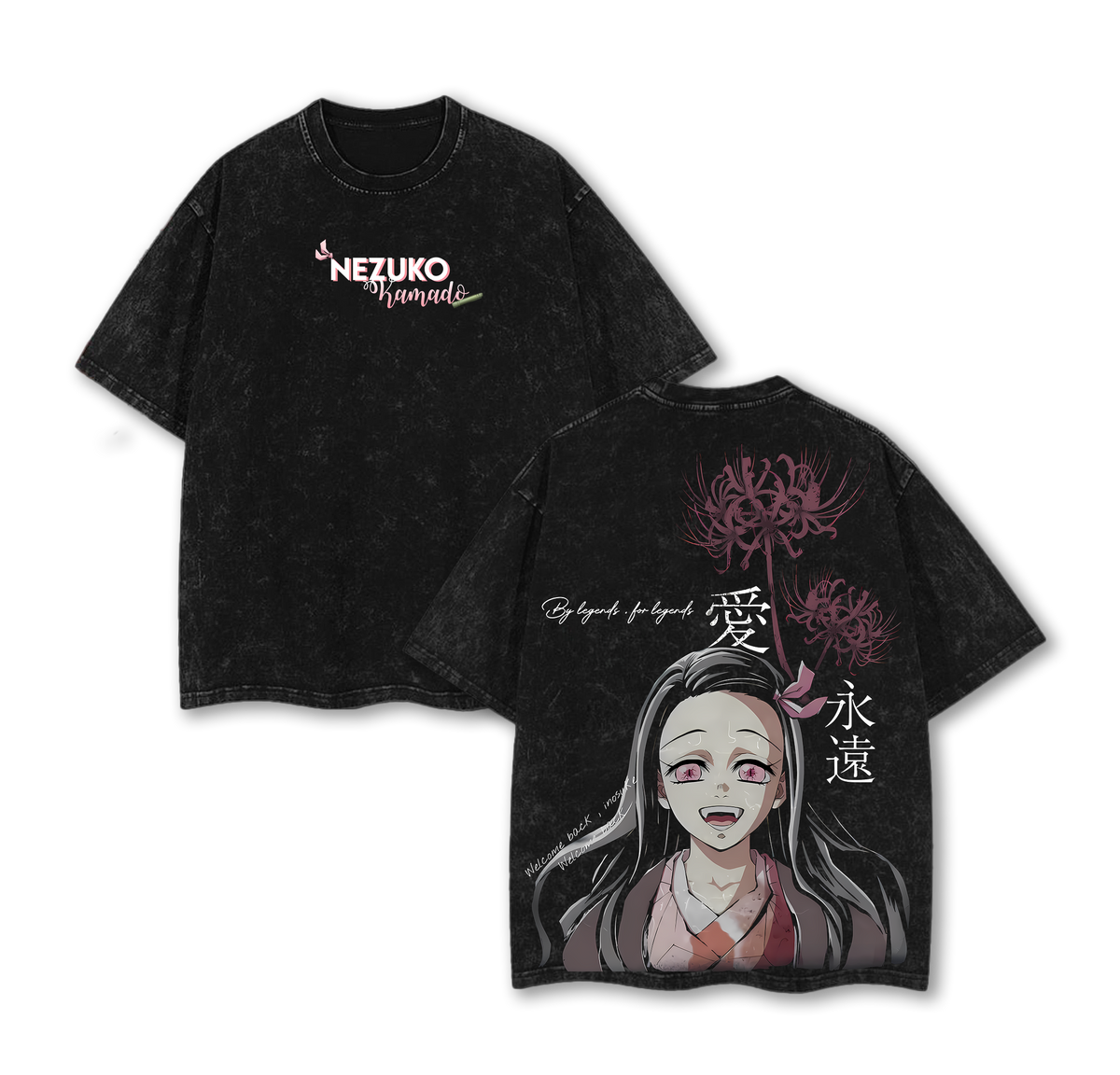 Nezuko Kamado Vintage Washed Tee, Demon Slayer Anime Oversized Unisex T-shirt, Heavy Cotton Double Print Manga Top
