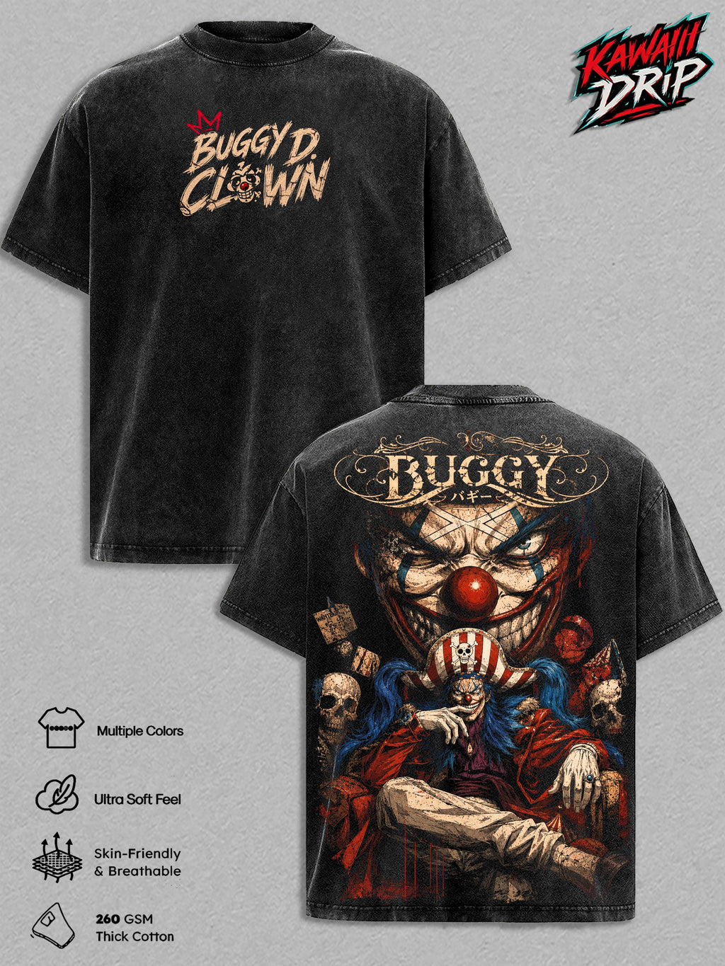 Buggy One Piecee Anime Vintage Washed Tee