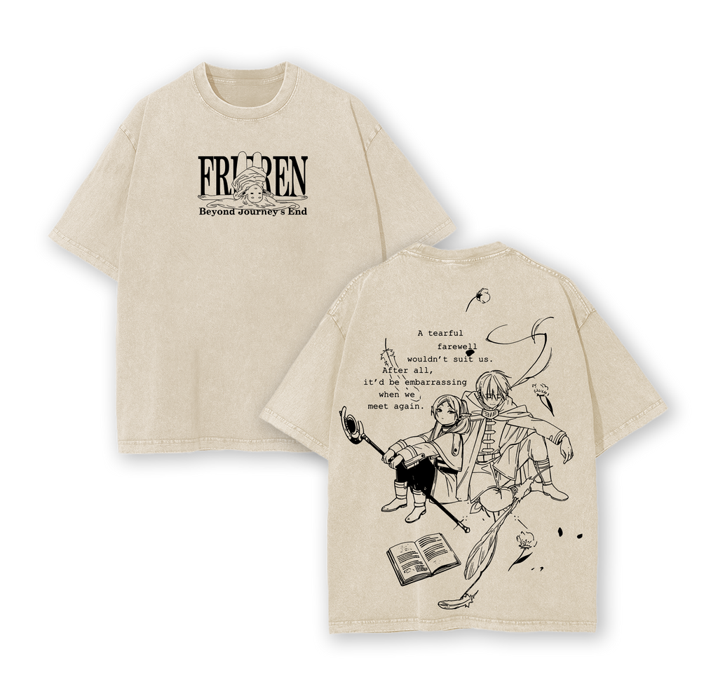 Frieren × Himmel Tee Washed – Beyond Journey’s End Vintage Washed Oversized Heavy Cotton Anime Manga T-Shirt