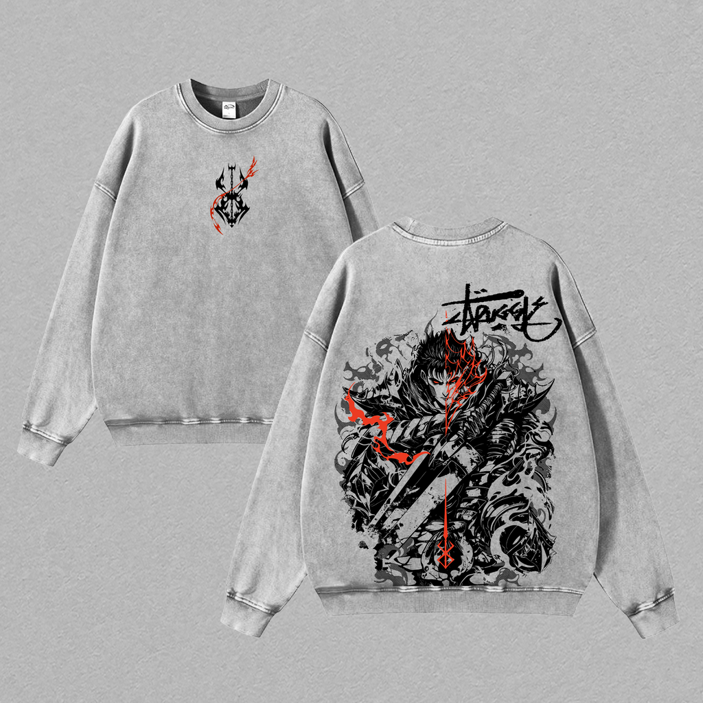 Guts The Black Swordsman Berserk Anime Vintage Washed Tee