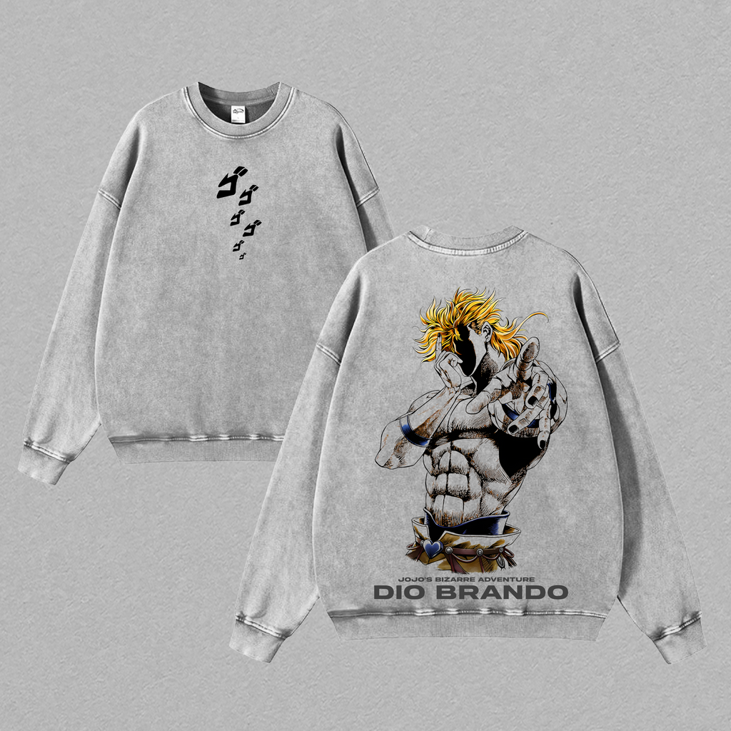 Dio Brando JoJo's Bizarre Adventure Anime Double Printed Vintage Washed Tee Unisex Oversize Anime Manga Washed Heavyweight Cotton T-shirt