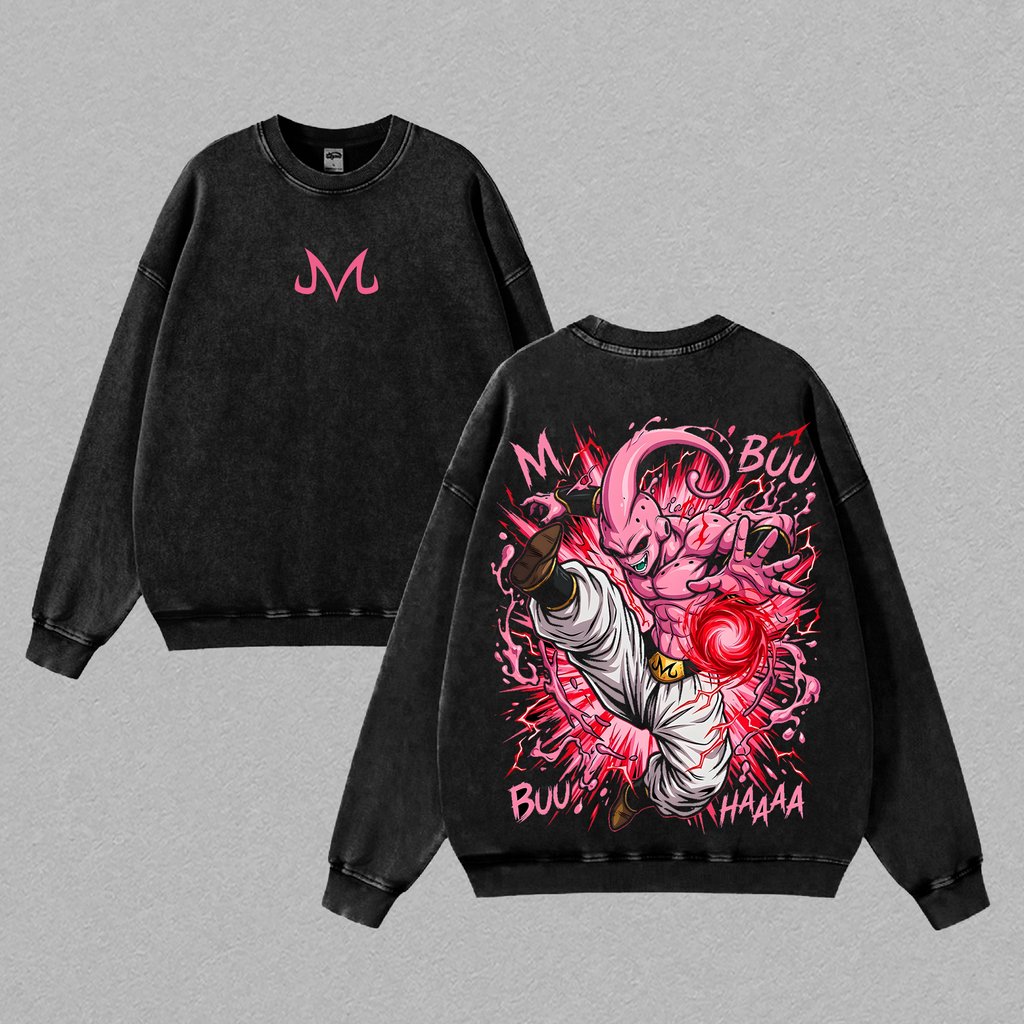 Majin Buu Monster Graphic T-Shirt - Vintage Washed Oversized Apparel