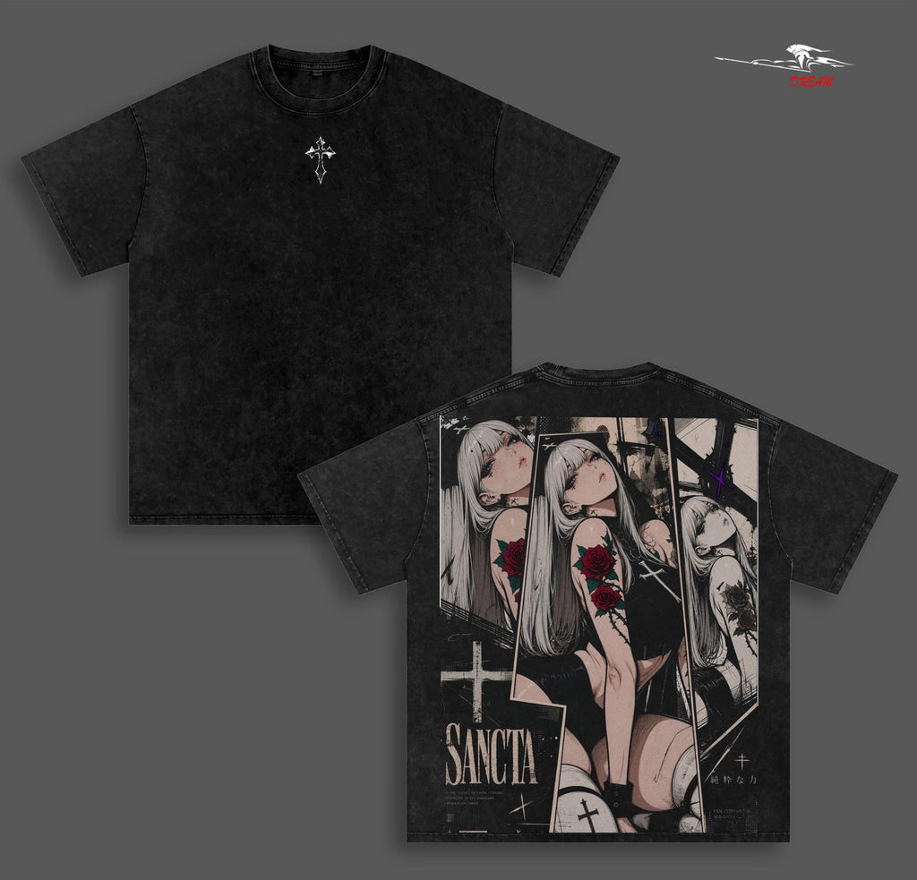 Thorns Do Not Bleed 4 Anime Double Printed Vintage Washed Tee Unisex Oversize Heavyweight Cotton T-shirt for Anime Fans and Lovers