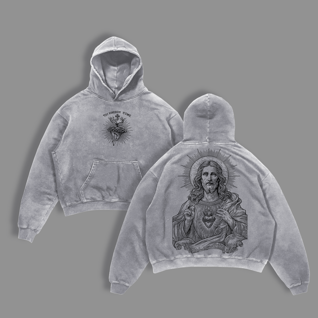 Sacred Heart Jesus Thy Kingdom Come Christian Vintage Washed Tee