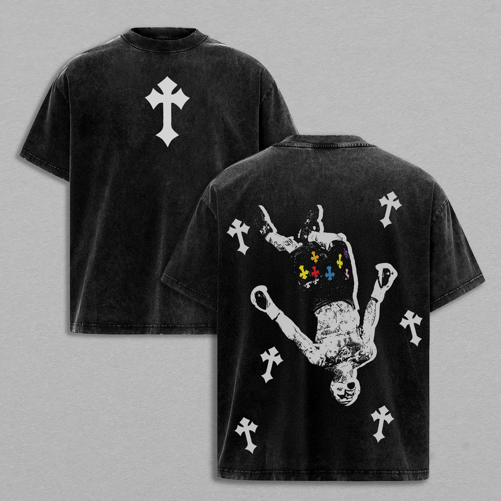 Upside Down Cross Human Falling Cross Christian Vintage Washed Tee