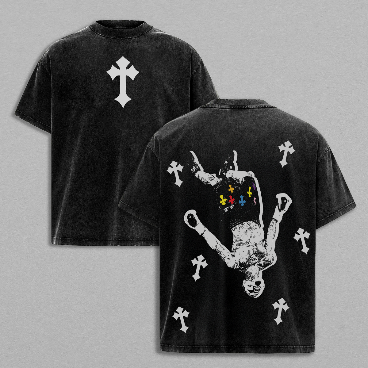 Upside Down Cross Human Falling Cross Christian Vintage Washed Tee