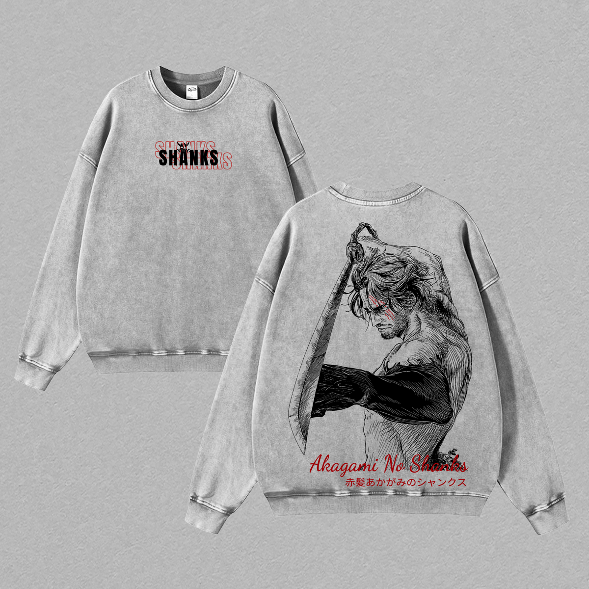 Akagami no Shanks Anime Double Printed Vintage Washed Tee Unisex Oversize Anime Manga Washed Heavyweight Cotton T-shirt