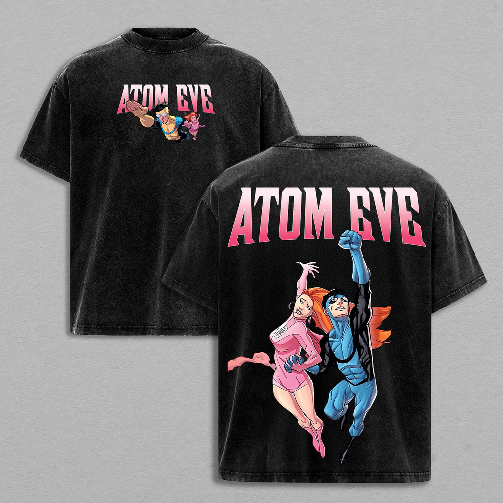 Atome Eve x Mark Grayson Invincible War Comic Double Printed Oversize Lightweight Acid Washed Tee TV Series Graphic Tee T-Shirt