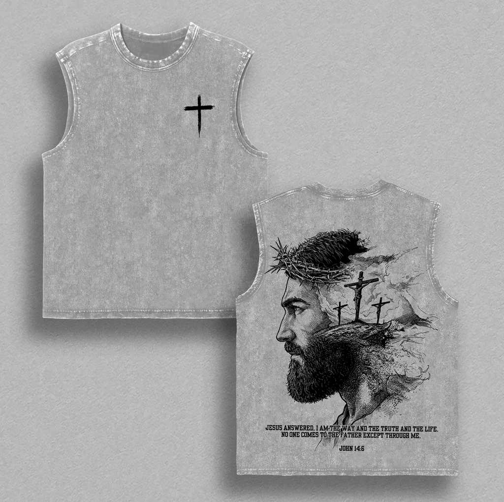 John 14:6 Jesus Portrait Christian Vintage Washed Tee