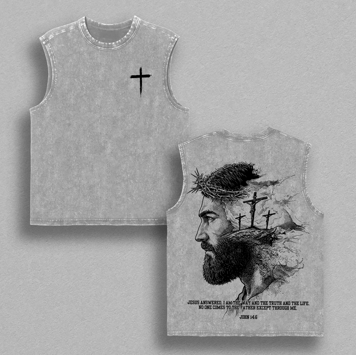 John 14:6 Jesus Portrait Christian Vintage Washed Tee