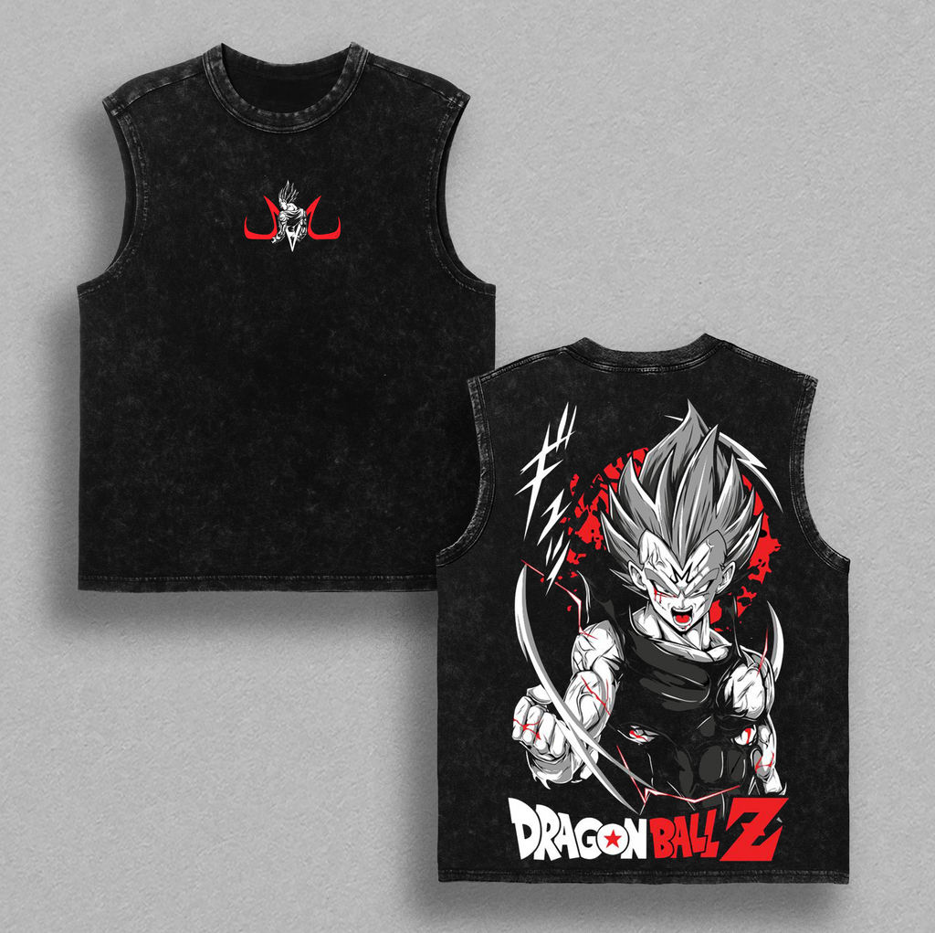 Majin Vegeta Dragon Ball Z Retro Vintage Unisex Oversize Anime Manga Acid Washed Lightweight Cotton T-shirt