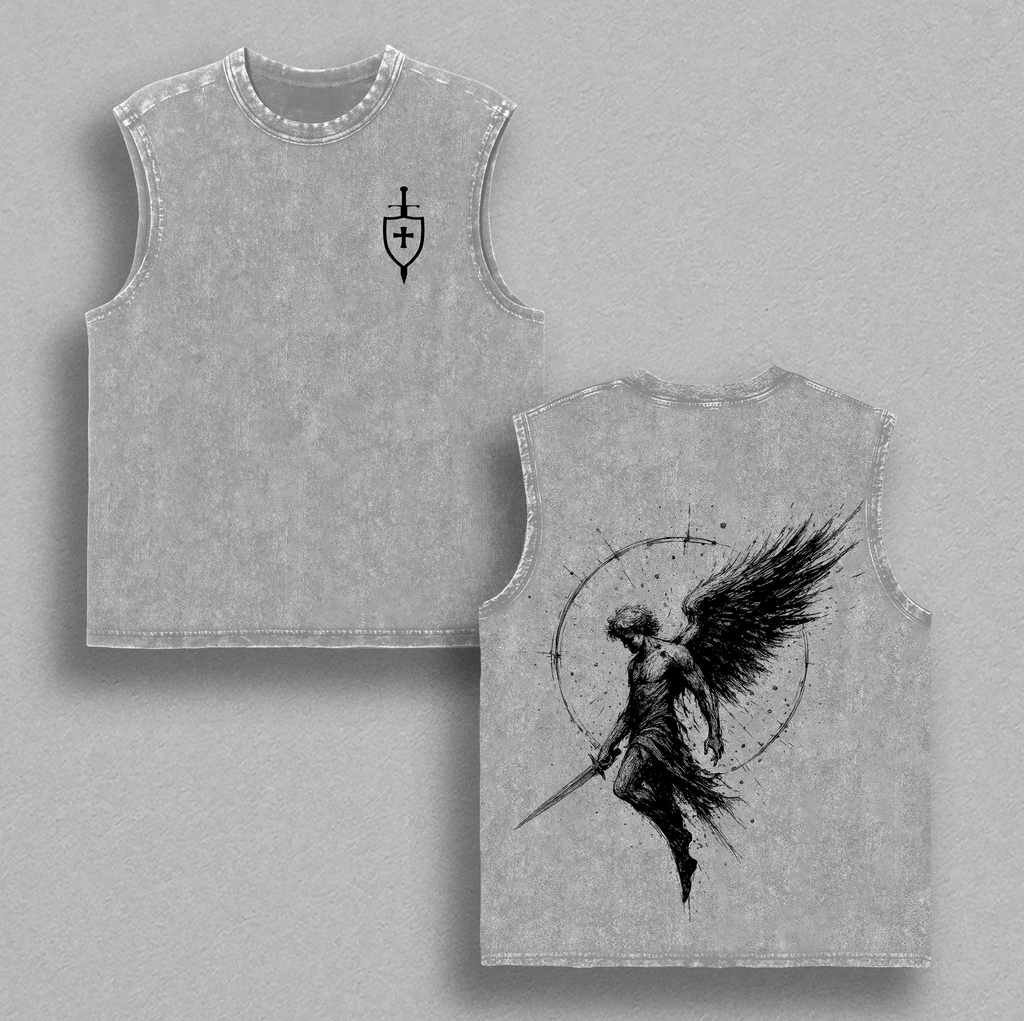 Sanctus Michael Archangelus x Flaming Sword Christian Vintage Washed Tee