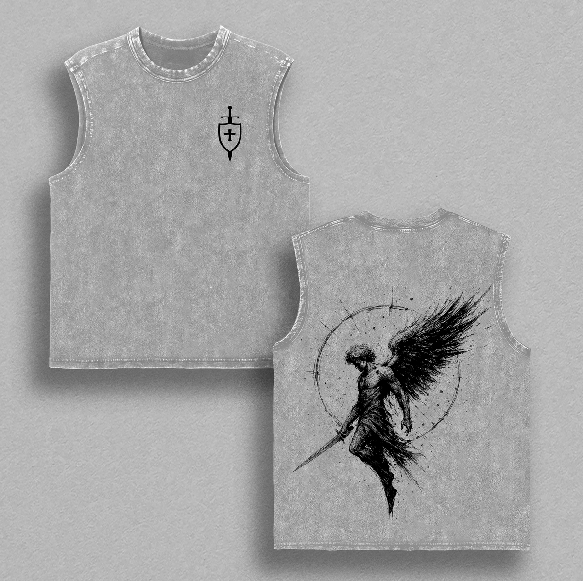 Sanctus Michael Archangelus x Flaming Sword Christian Vintage Washed Tee