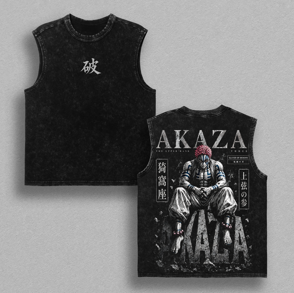 Akaza Demon Slayer Anime Vintage Washed Tank Top
