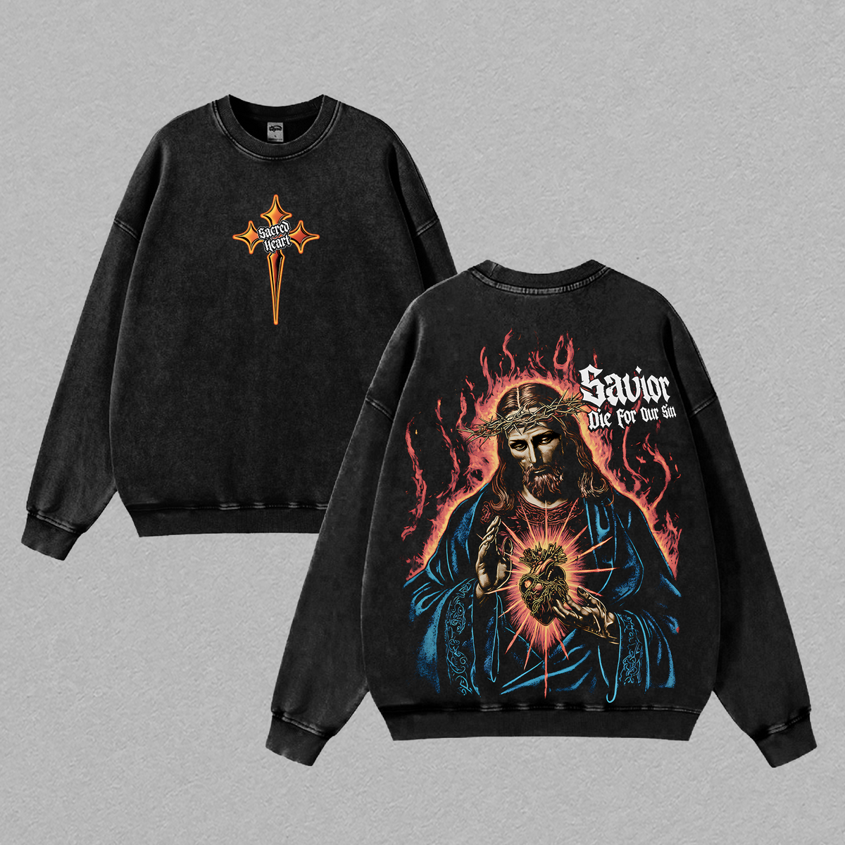Sacred Heart Savior Jesus Died for Our Sins Christian Vintage Washed Tee