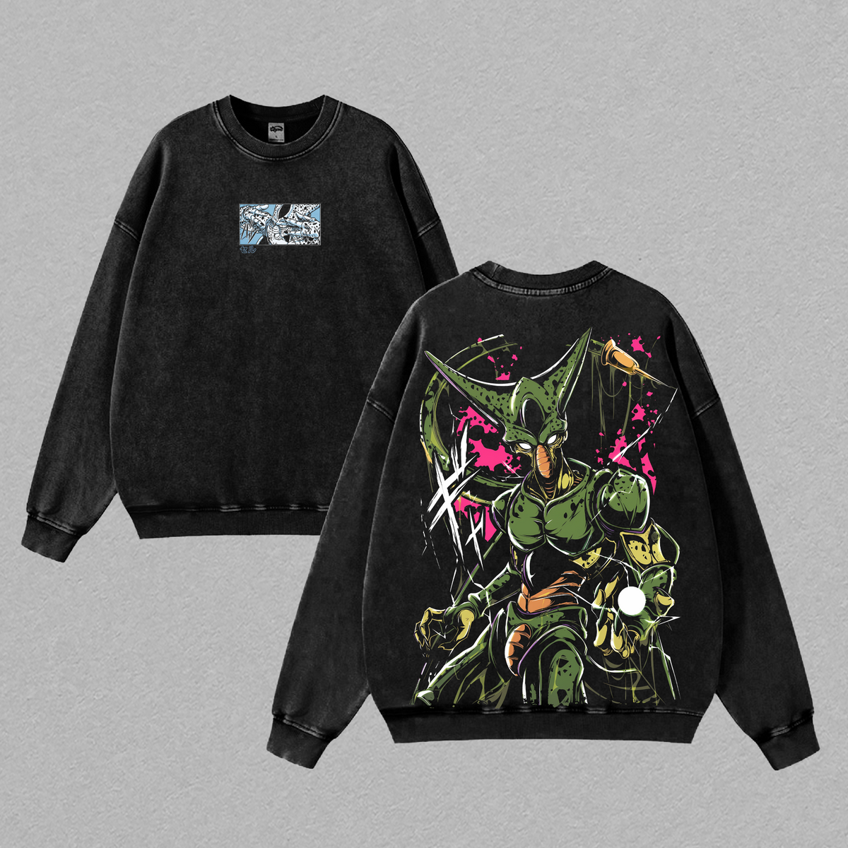 Cell -  Dragon Ball Anime T-Shirt Vintage Acid Wash Oversized Anime Graphic Tee Streetwear Gym Pump Gift