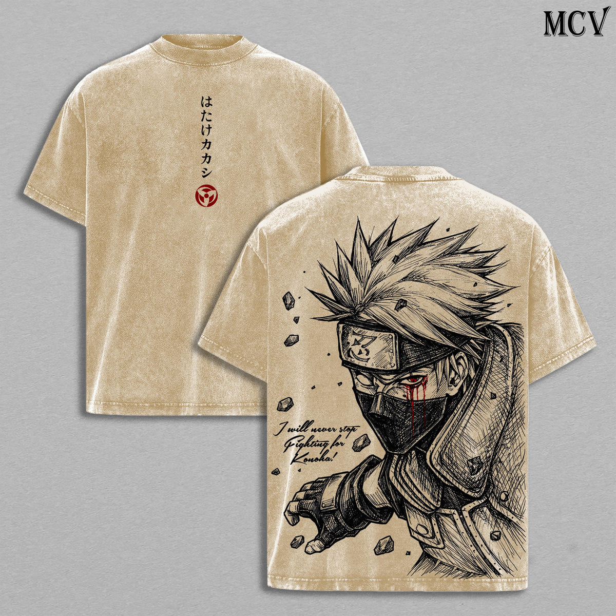 Kakashi Hatake Naruto Copy Ninja Anime Vintage Washed Tee