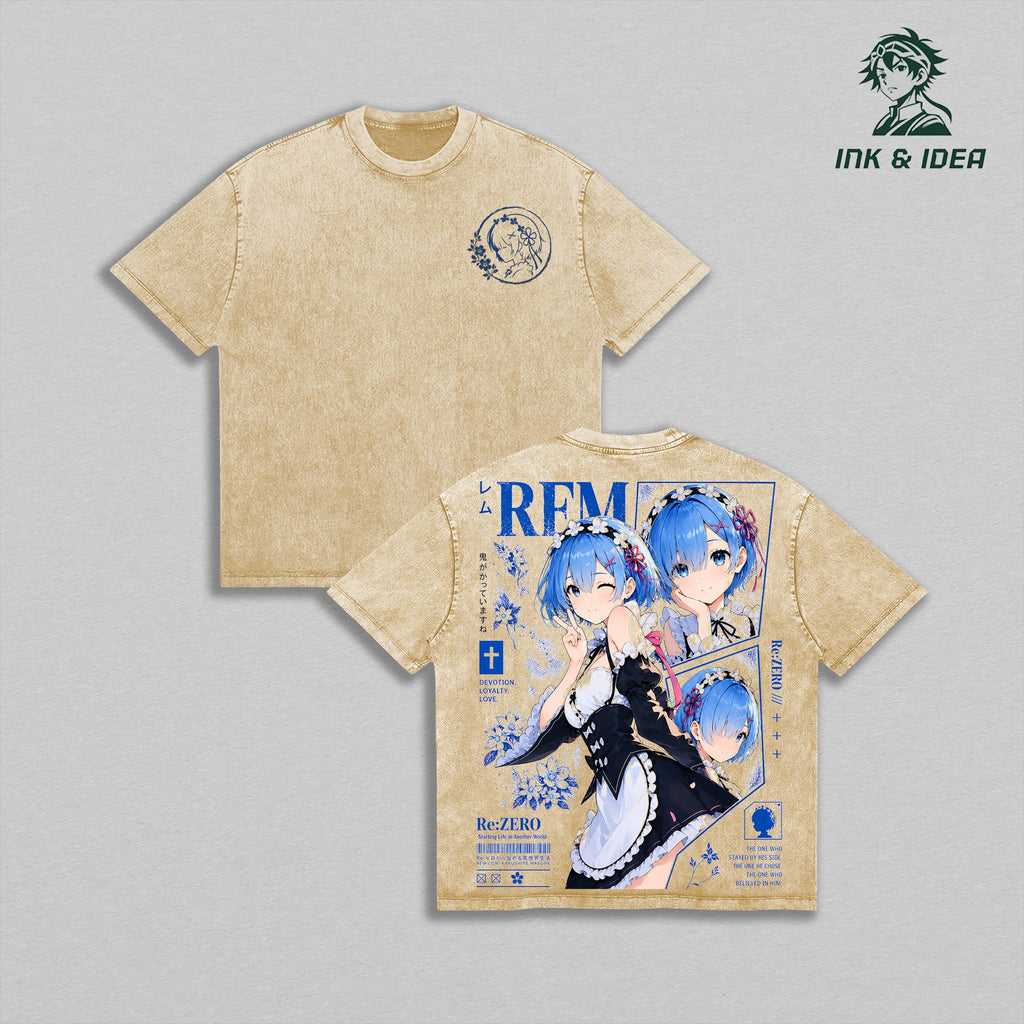 Rem Re:ZERO Blue Maid Anime Vintage Washed Tee