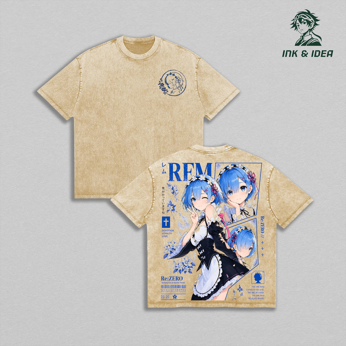 Rem Re:ZERO Blue Maid Anime Vintage Washed Tee