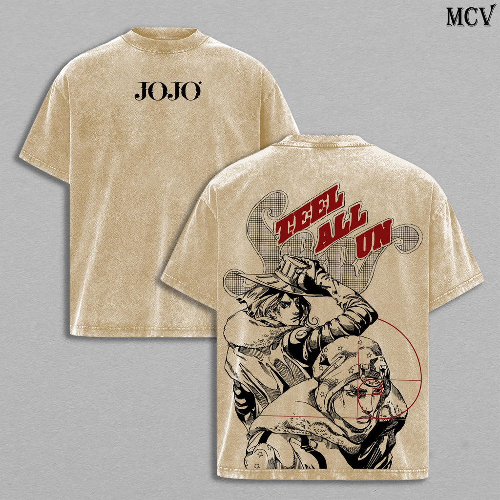 Johnny Joestar x Gyro Zeppeli Steel Ball Run Anime Vintage Washed Tee