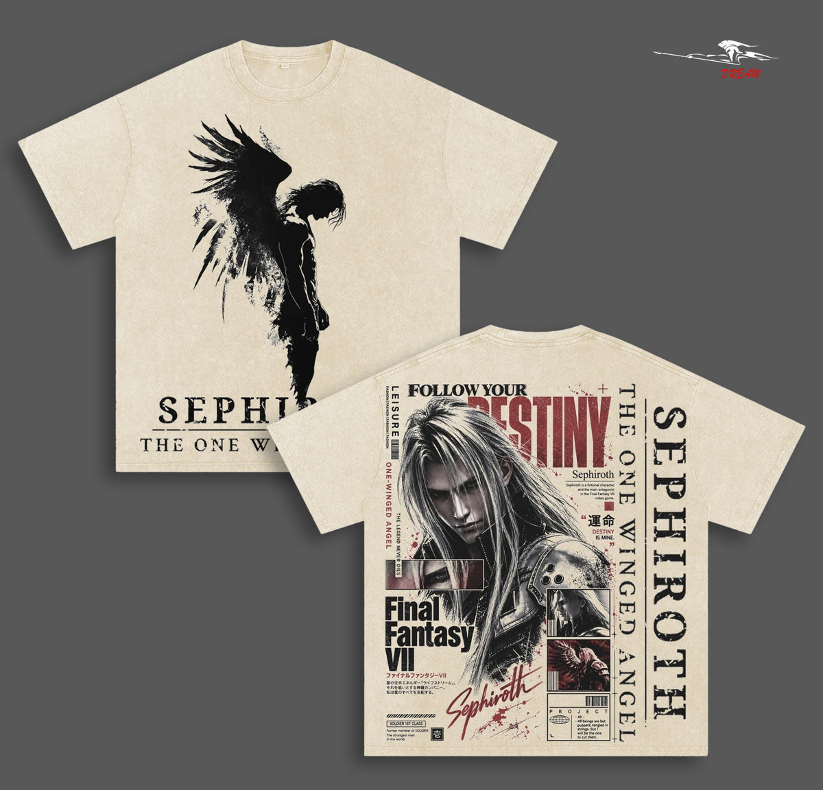 Cloud Strife Final Fantasy VII Anime Double Printed Vintage Washed Tee Unisex Oversize Anime Manga Washed Heavyweight Cotton T-shirt