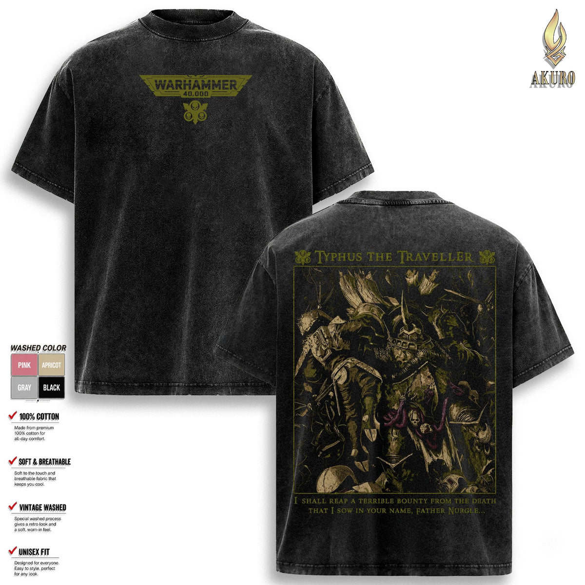 Typhus The Traveller Warhammer 40K Graphic Vintage Washed Tee